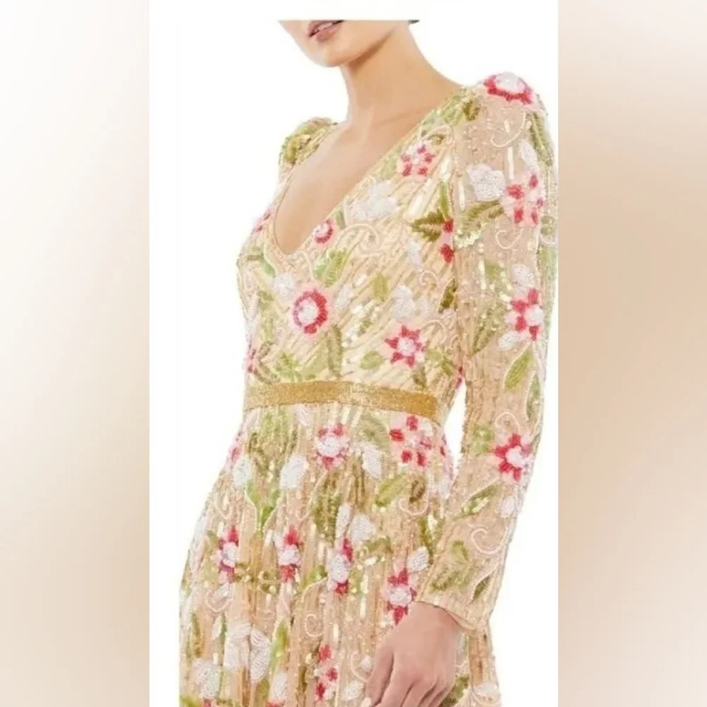 Elegant Mac Duggal Beaded  Long Sleeve Midi Dress. Size 14 - Picture 2 of 5